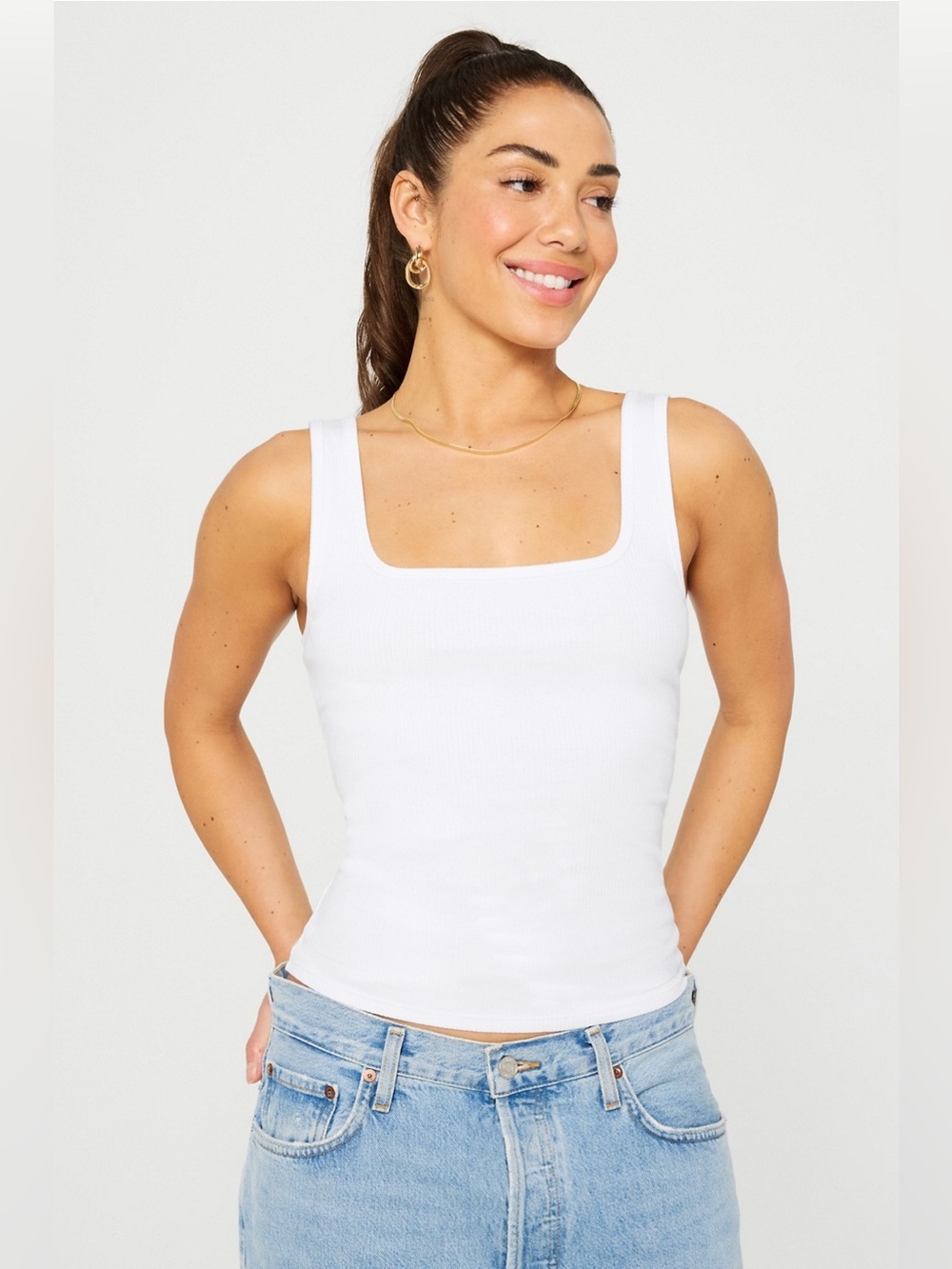 Fabletics Daily Rib Square Neck Tank in White Size XL - C71-002